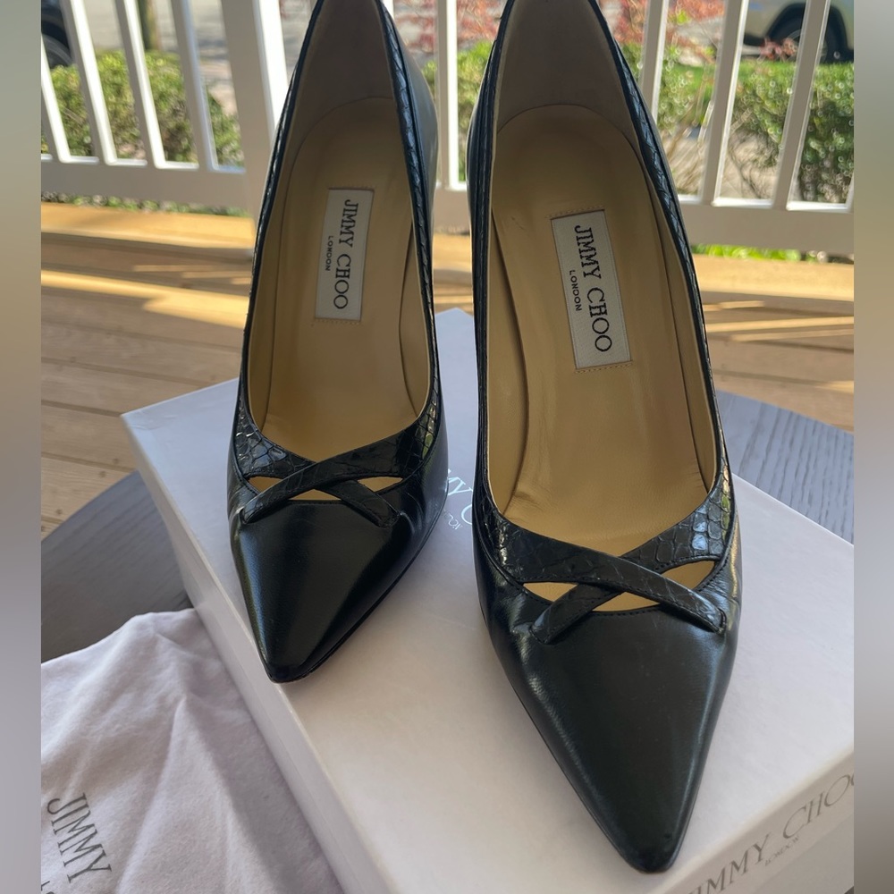 Jimmy Choo Toto heels in box with dust bag. 4” heel.
